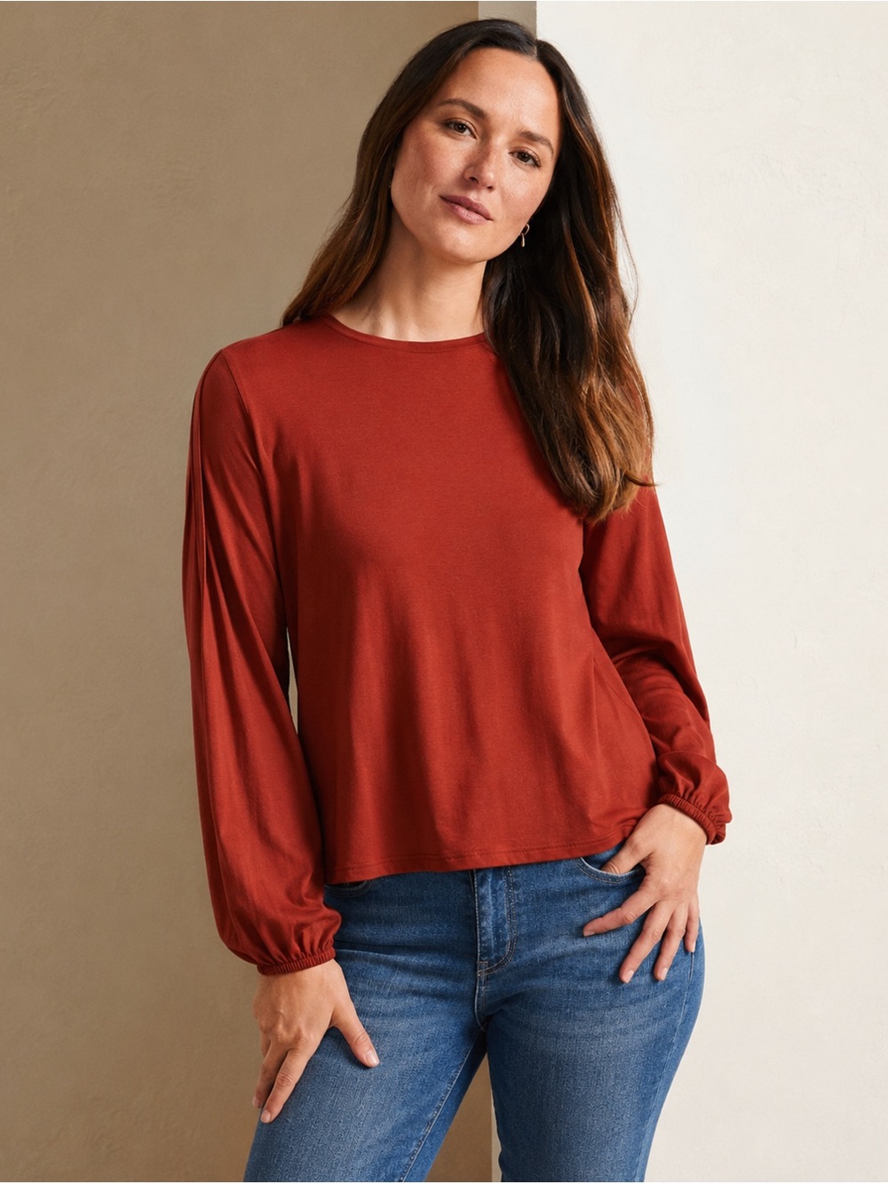 Garnet Hill Pintuck Puff-Sleeve Knit Top